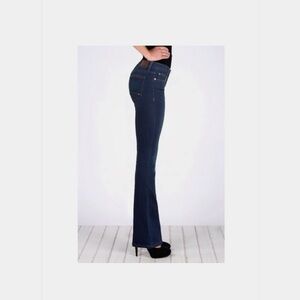 Henry & Belle Mini Micro Flare Mid-Rise Boot-Cut Dark-Wash Blue Denim Jeans